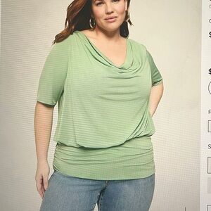 Lane Bryant Mint Green Draped Cowl-Neck Plus Top